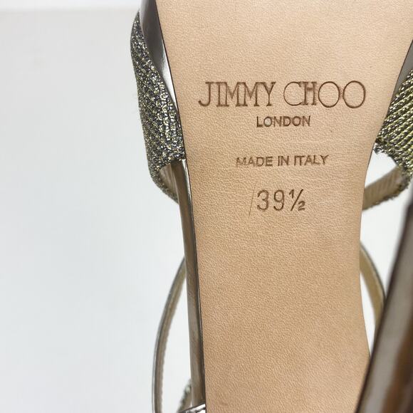 Jimmy Choo Metallic Sparkle & Leather Vermeil Caged Strappy Heel Sandals - Picture 9 of 10